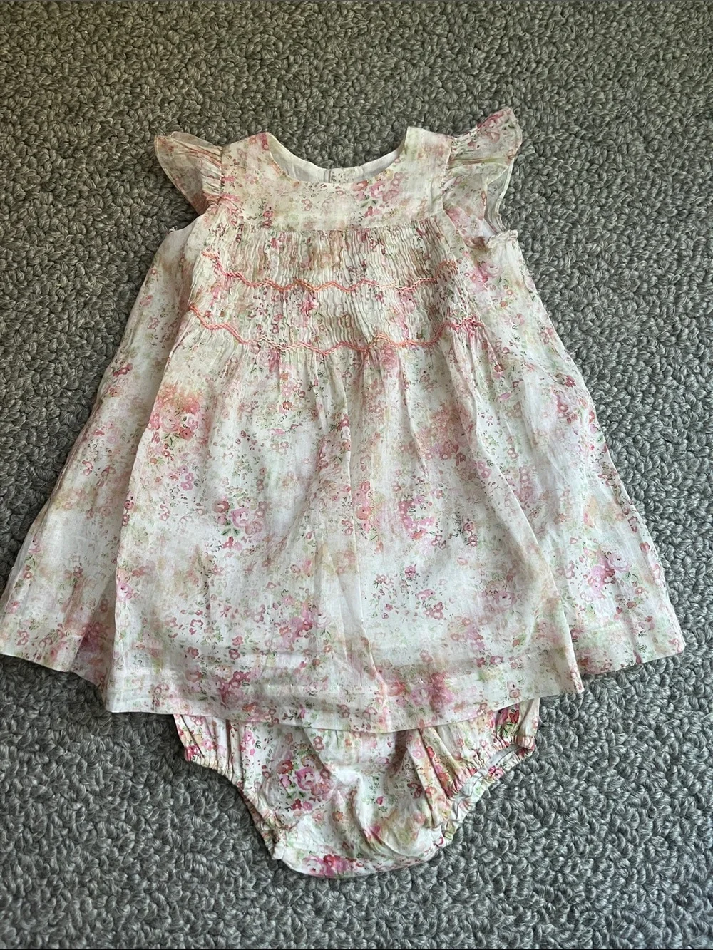 Bonpoint Floral Smocked Dress and Bloomers - Pink and Cream
